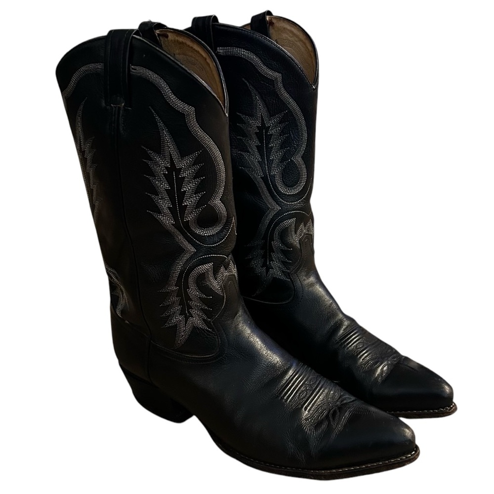 Tony Lama Mens Cowboy Western Pull On Boots Black Leather Size 10.5
